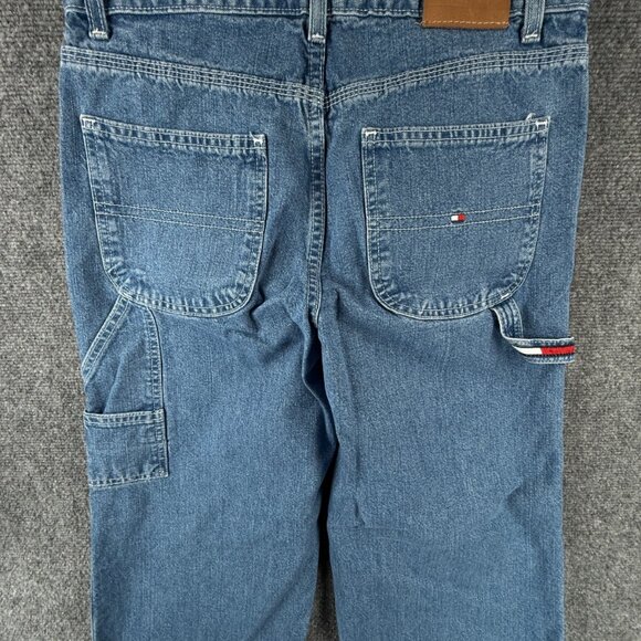 VTG Tommy Hilfiger Jeans Women Blue Denim All Cotton Size 6 Carpenter 90s Logo - Picture 1 of 16